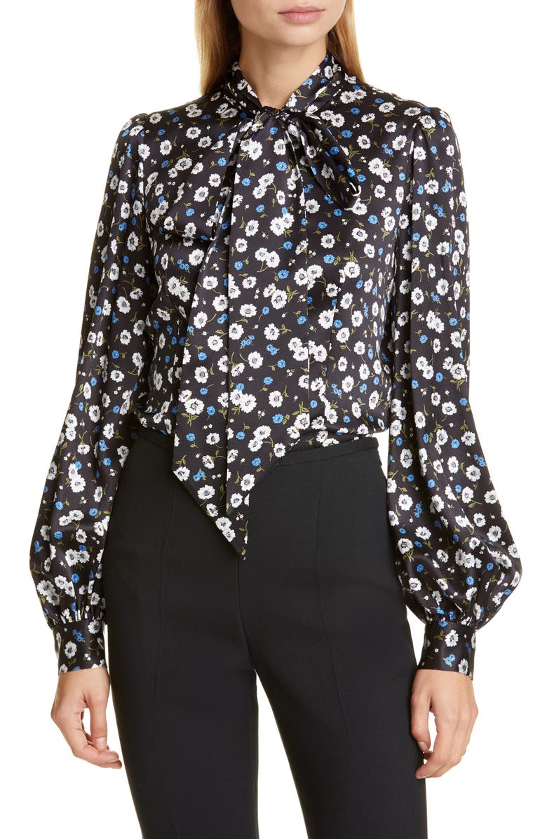 Michael Kors Collection Floral Print Bow Blouse, Main, color, 