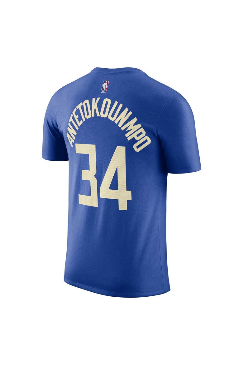 Men's Nike Giannis Antetokounmpo Royal Milwaukee Bucks 2023/24 City Edition Name & Number T-Shirt, Alternate, color, Royal