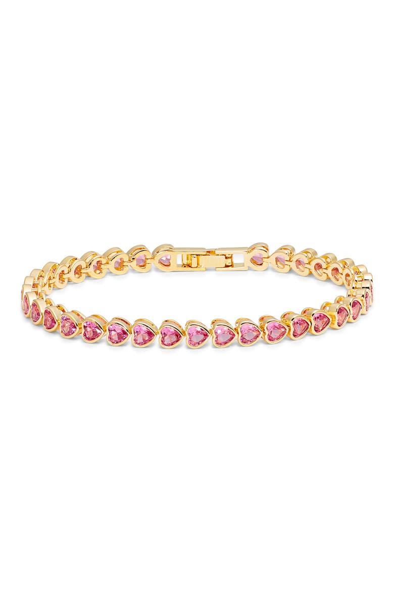 Heart Cubic Zirconia Tennis Bracelet, Main, color, FUCHSIA- GOLD
