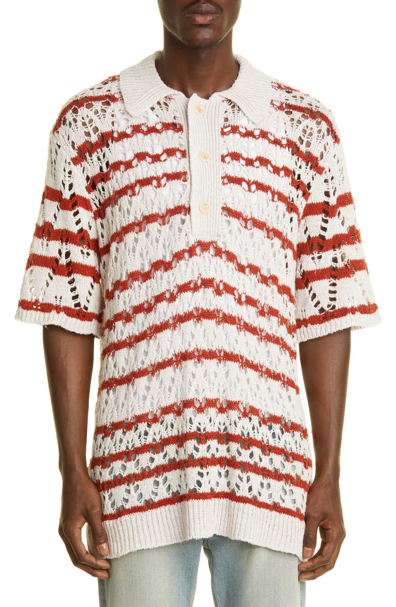OUR LEGACY Men
s Big Piquet Oversize Stripe Hemp 
Lyocell Polo, Main, color, 