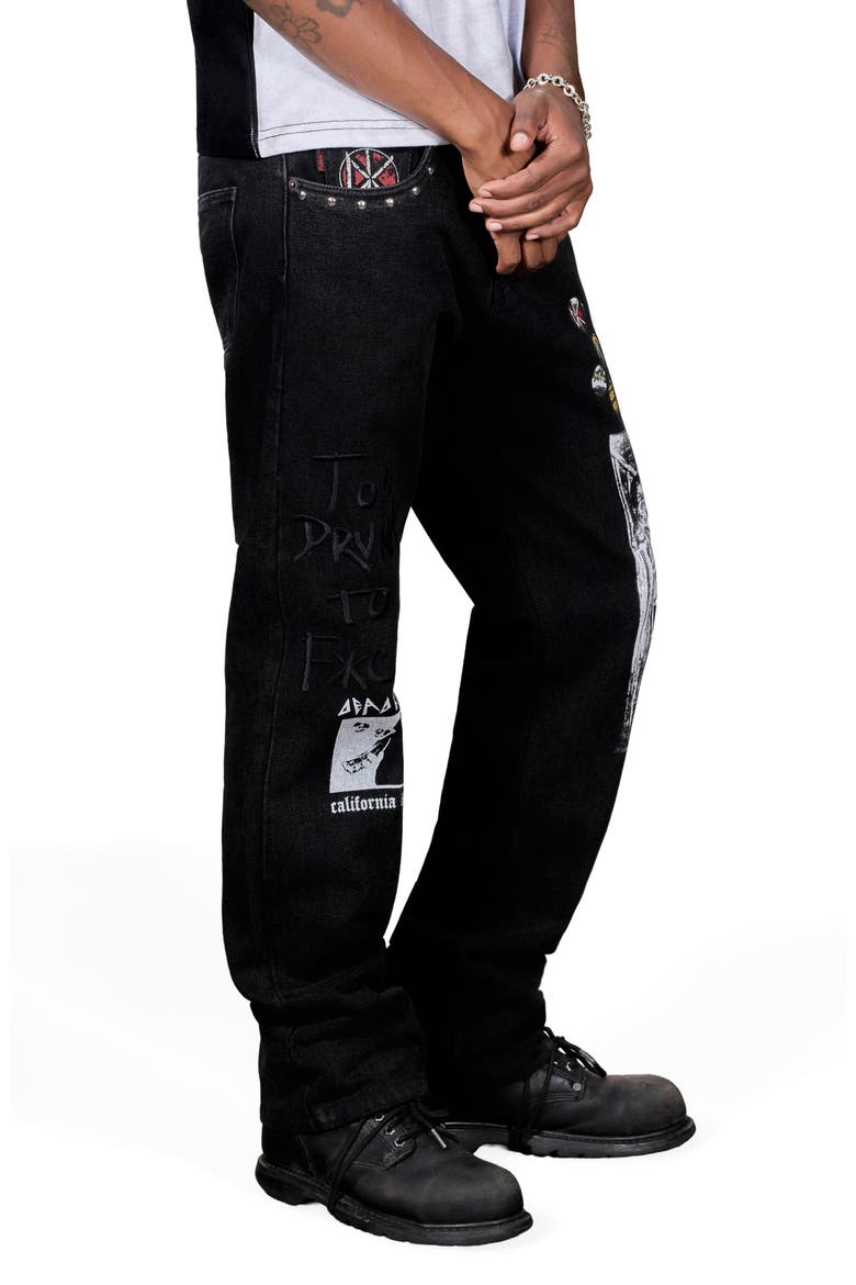 x Dead Kennedys Patchwork Graphic Straight Leg Jeans, Alternate, color, BLACK