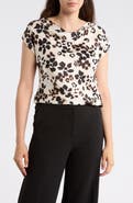 Renee C Floral Cowl Neck Cap Sleeve Satin Top