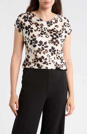 Floral Cowl Neck Cap Sleeve Satin Top