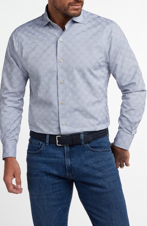 Dot Jacquard Cotton Button-Up Shirt