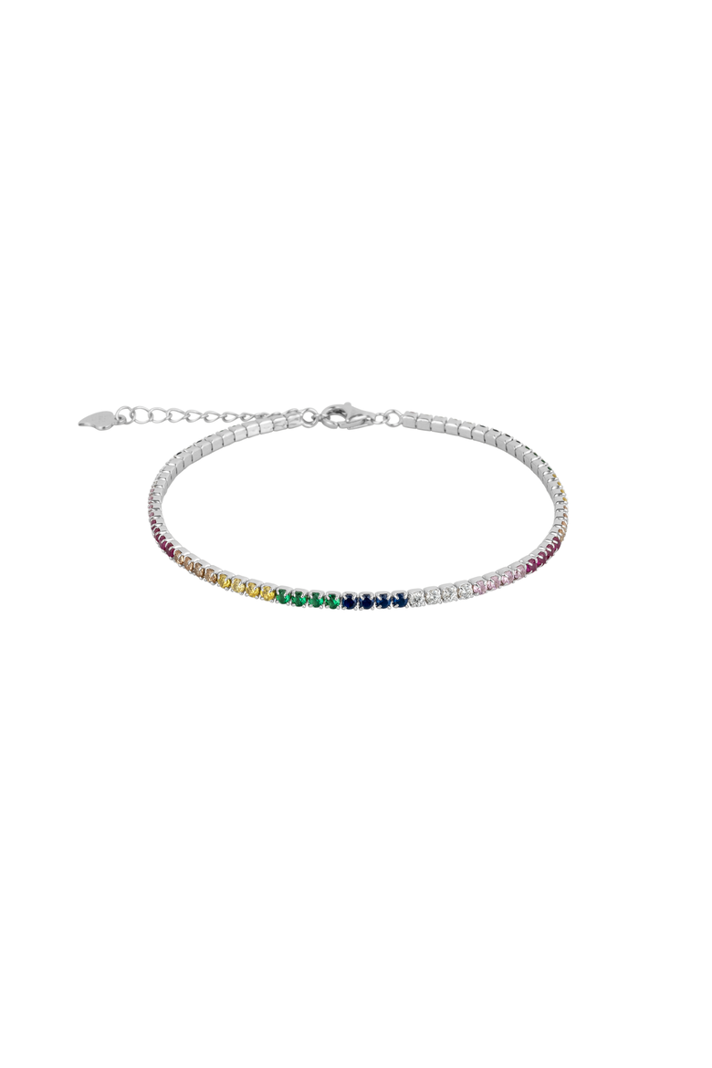 Rainbow Colourful Sterling Silver Tennis Bracelet, Main, color, Silver