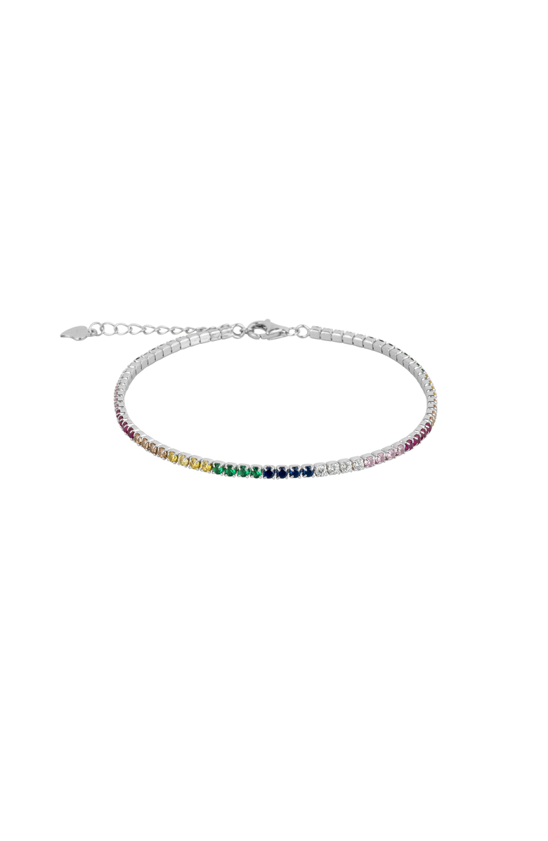 Spero London Rainbow Colourful Sterling Silver Tennis Bracelet, Main, color, Silver