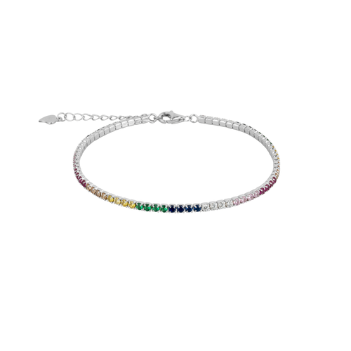 Spero London Rainbow Colourful Sterling Silver Tennis Bracelet In Gray