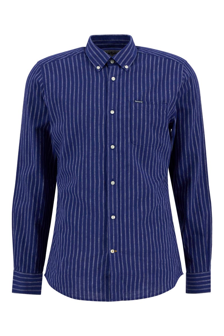 Nelson Tailored Fit Stripe Linen & Cotton Button-Down Shirt, Alternate, color, INDIGO