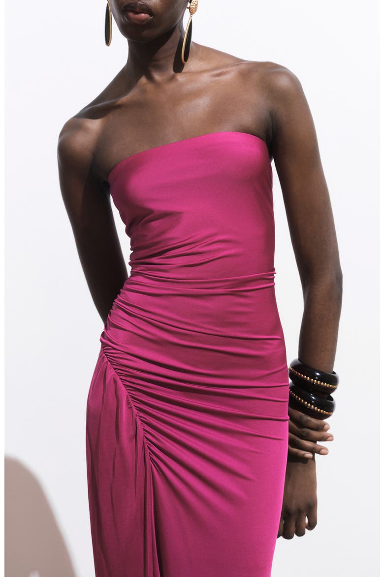 Draped Strapless Dress, Alternate, color, FUCHSIA