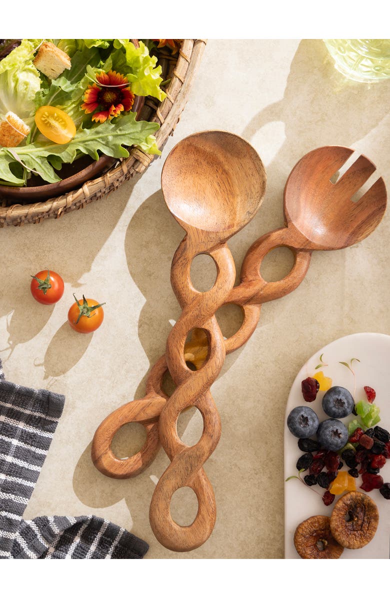 GAURI KOHLI Valencia Salad Servers, Set of 2, Alternate, color, Brown