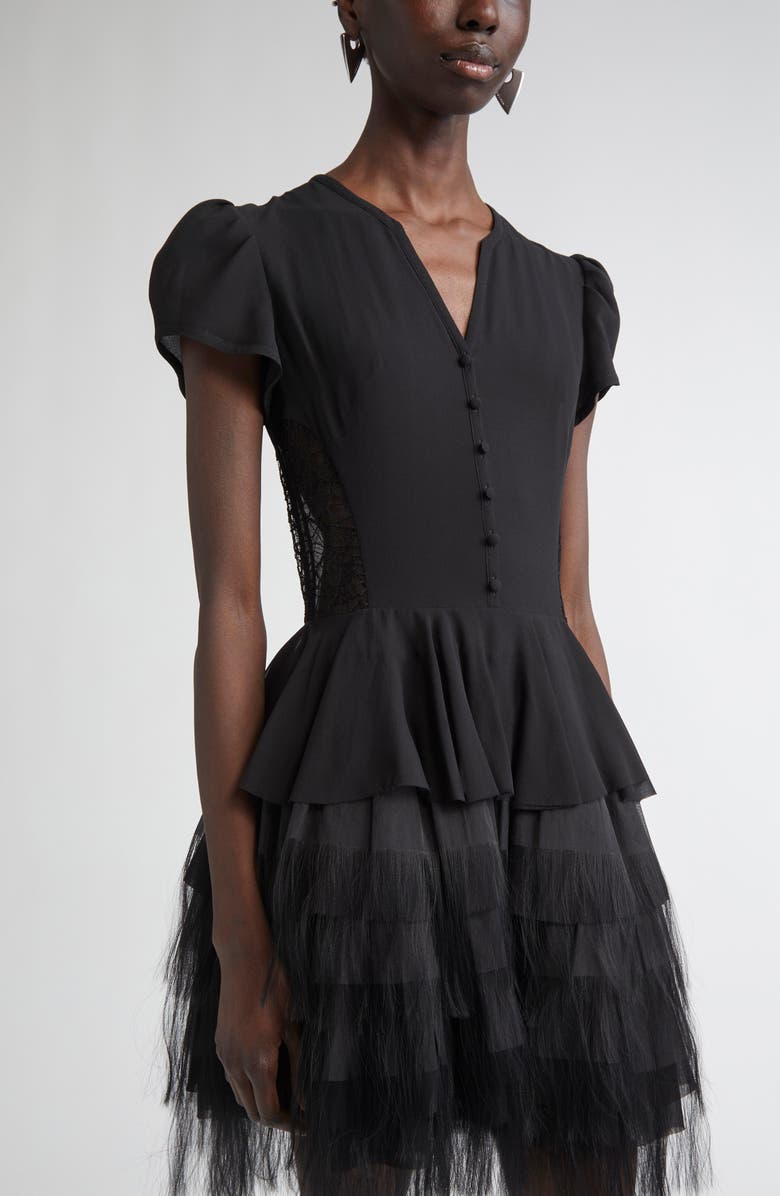 McQueen Lace & Fringe Dress, Alternate, color, Black