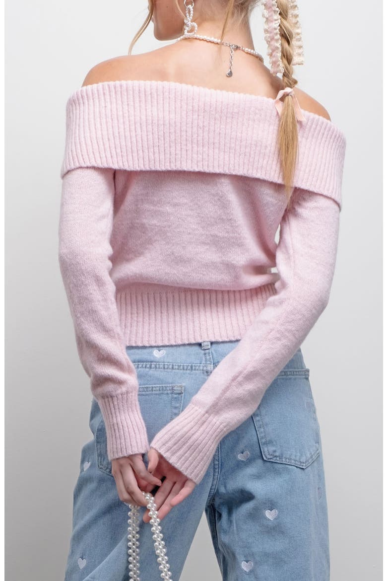 Off the Shoulder Crop Sweater, Alternate, color, PINK