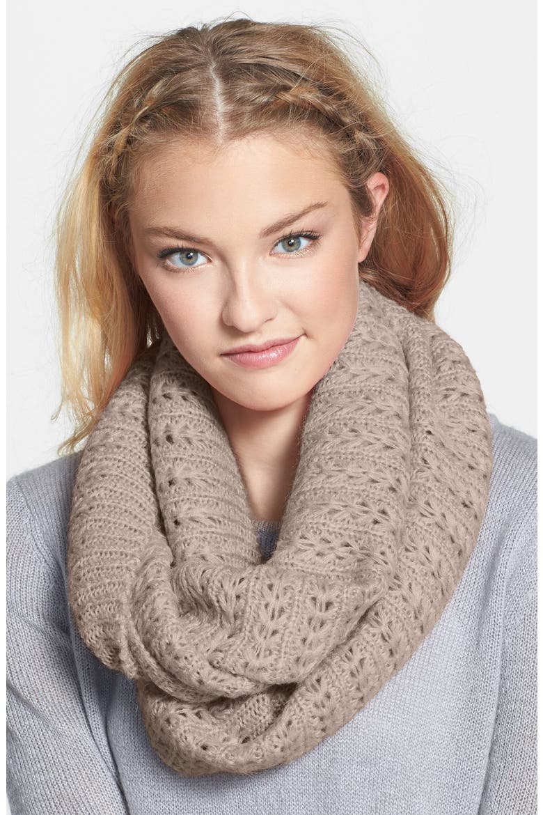 Chevron Pointelle Infinity Scarf, Main, color, TAUPE
