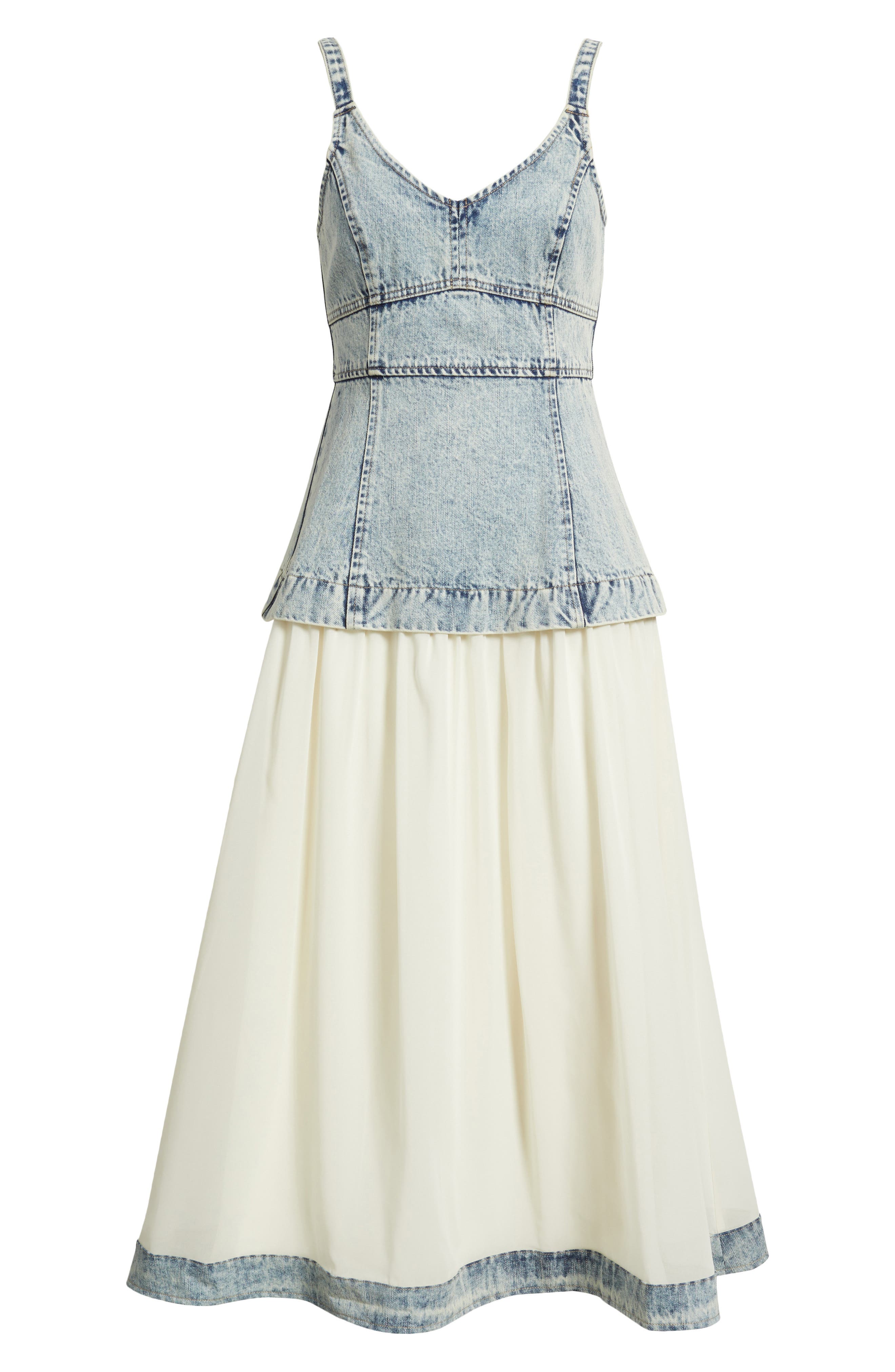 mixed denim dress Sleeveless Mixed Media Denim Dress (Women)