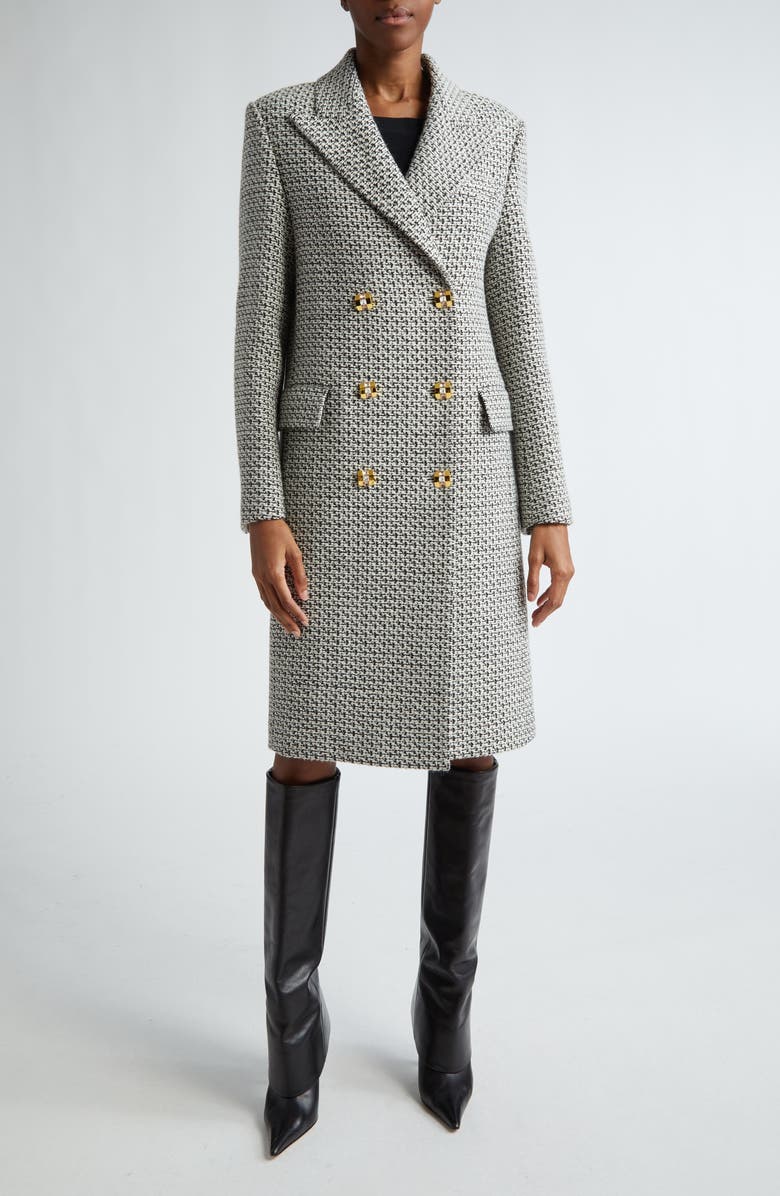 St. John Collection Double Breasted Wool Blend Tweed Coat, Main, color,