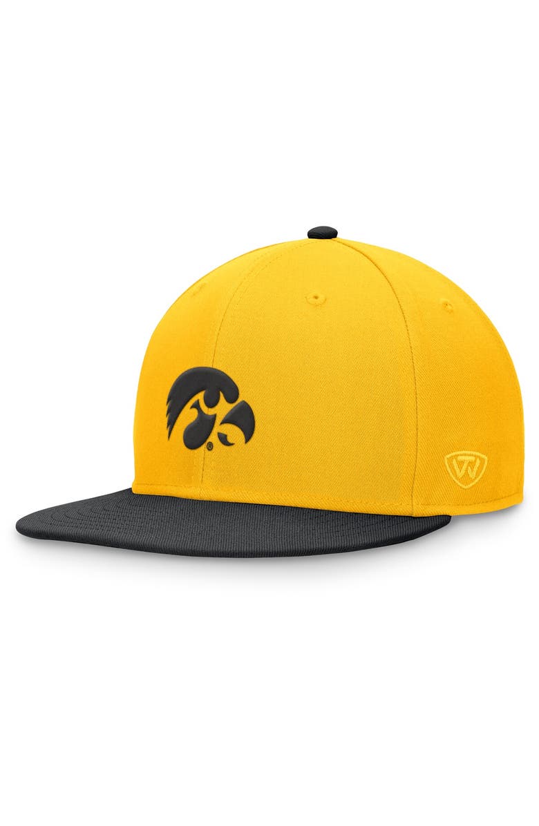 TOP OF THE WORLD Men's Top of the World Gold/Black Iowa Hawkeyes Rally Two-Tone Fitted Hat, Alternate, color, Gold