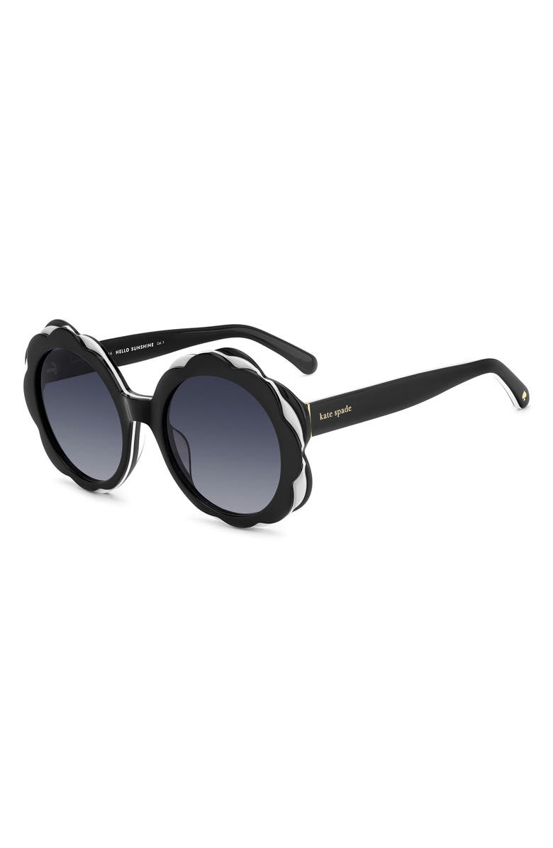Kate Spade New York vivi 54mm round sunglasses, Alternate, color, Black White Black/ Dark Grey