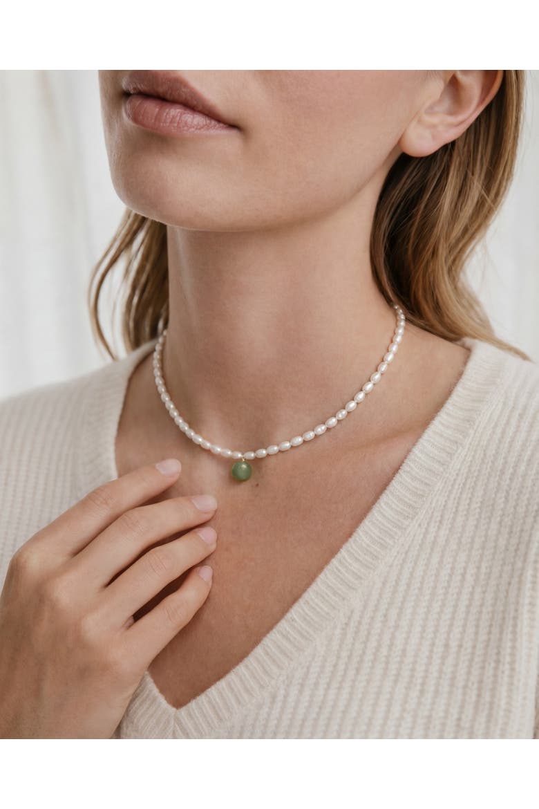 Belle Pearl and green jade choker, Alternate, color, Light green