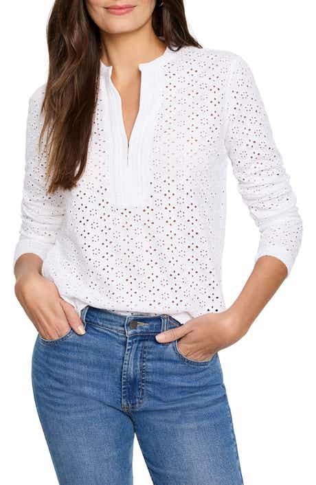NIC+ZOE Knit Eyelet Split Neck Top