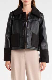 Faux Leather Jacket with Faux Fur Trim