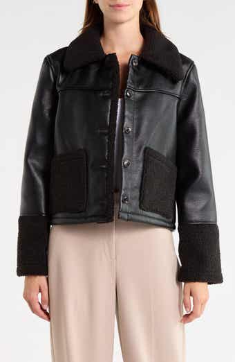 Faux Leather Jacket with Faux Fur Trim