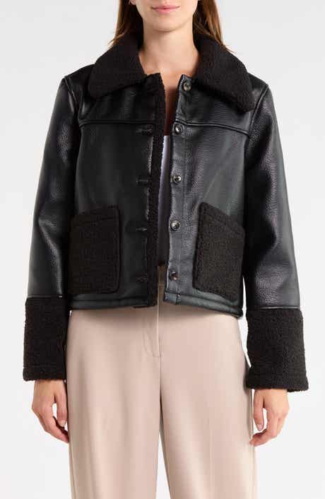 Faux Leather Jacket with Faux Fur Trim