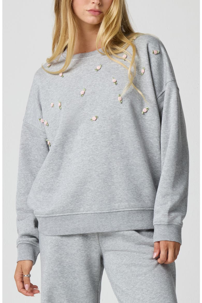 Rosette Oversize Pullover, Main, color, HEATHER GREY