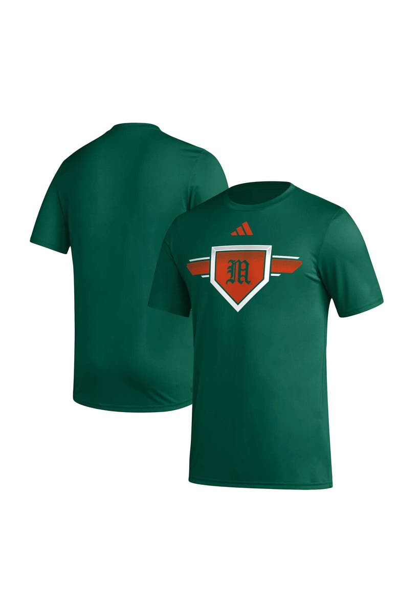 adidas Men's adidas Green Miami Hurricanes 2023/24 AEROREADY Homeland Plate Pregame T-Shirt, Main, color, 