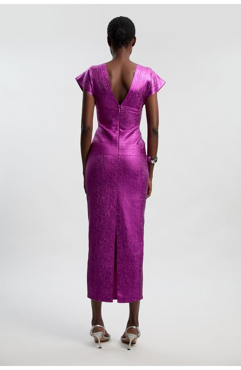 Karen Millen Metallic Angel Sleeve Knit Midi Dress, Alternate, color, Magenta