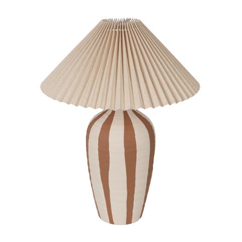 Stoneware Tapered Cylinder Table Lamp with Pleated Linen Empire Shade, Cream