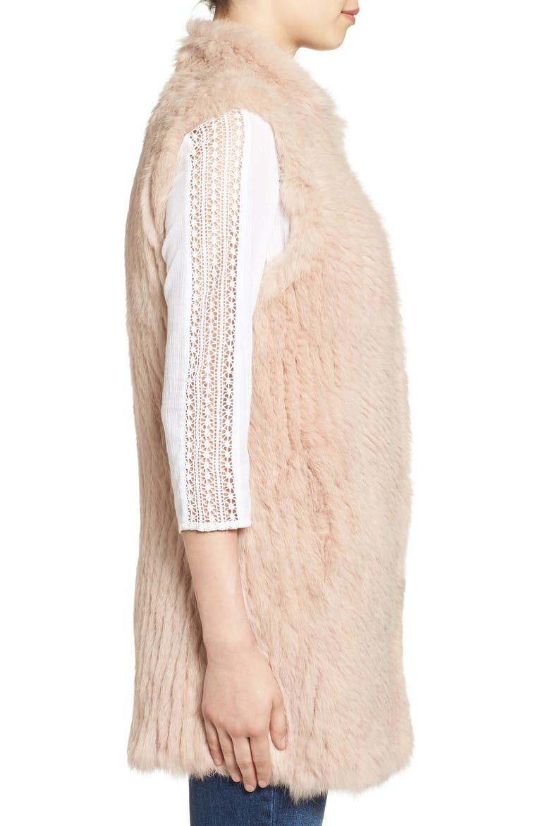 Long Genuine Rabbit Fur Vest, Alternate, color, BLUSH