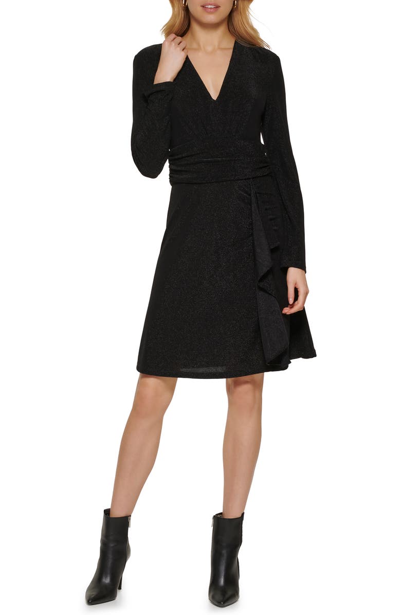DKNY Sparkle Long Sleeve Faux Wrap Knit Dress | Nordstrom DKNY Sparkle Long Sleeve Faux Wrap Knit Dress | Nordstrom