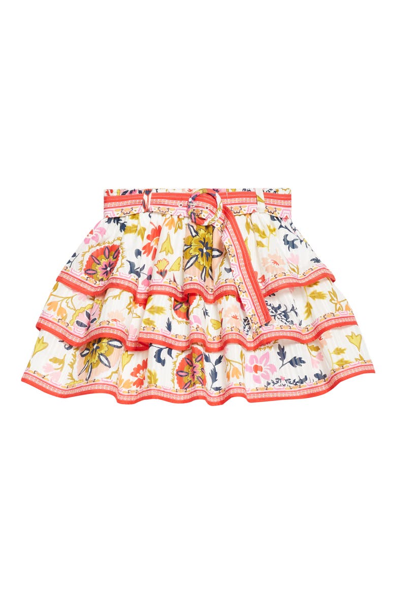Marla Mixed Print Tiered Cotton Blend Miniskirt, Alternate, color, WHITE MAYA COMBO