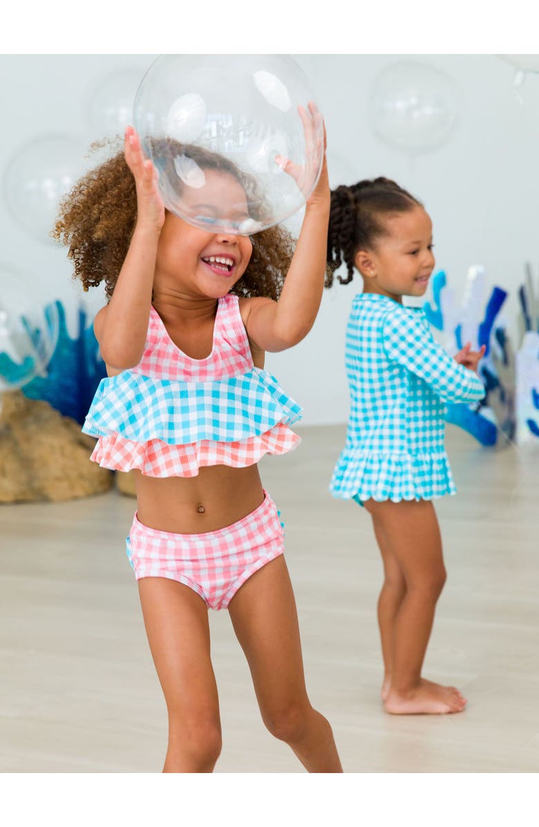 RuffleButts UPF50 Flounce Bikini, Alternate, color, Seaside Gingham Color Block
