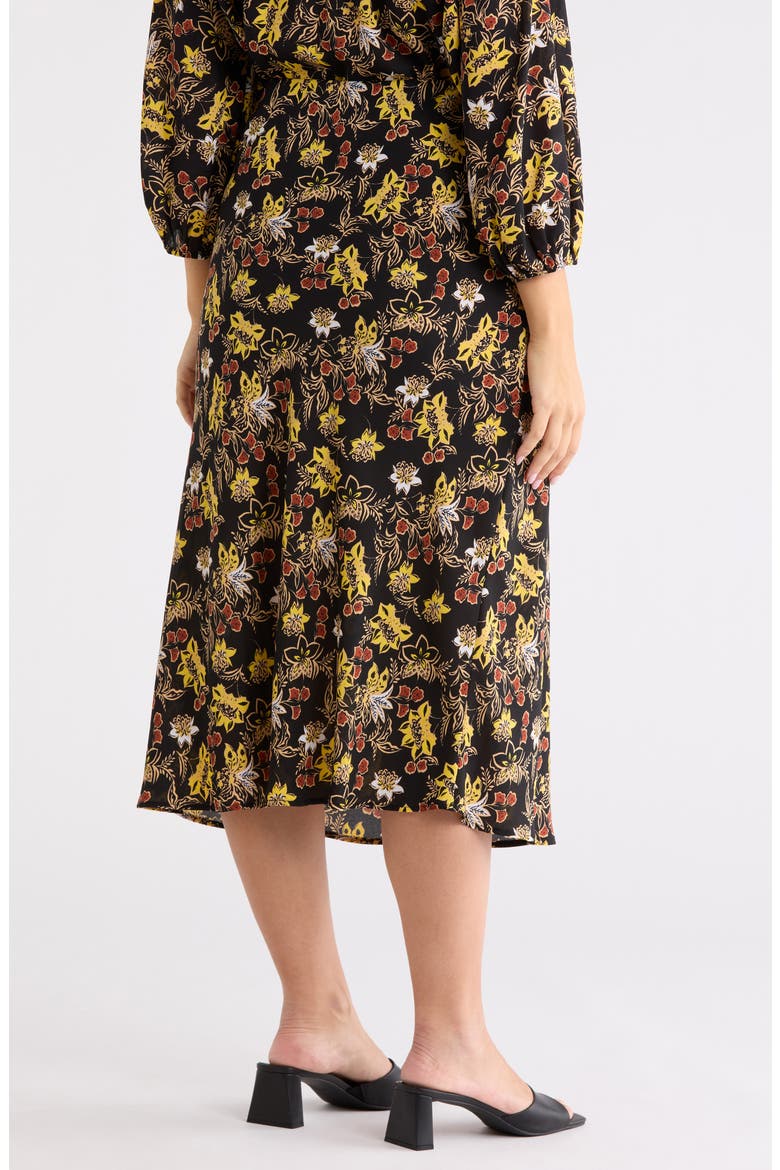 Floral Midi Skirt, Alternate, color, BLACK