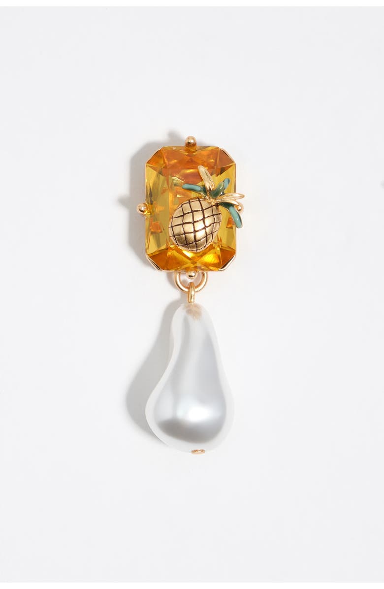 Bimba y Lola Crystal Topaz And Pearl Earrings With Monkey, Pineapple And Banana, Alternate, color, Topaz Yellow