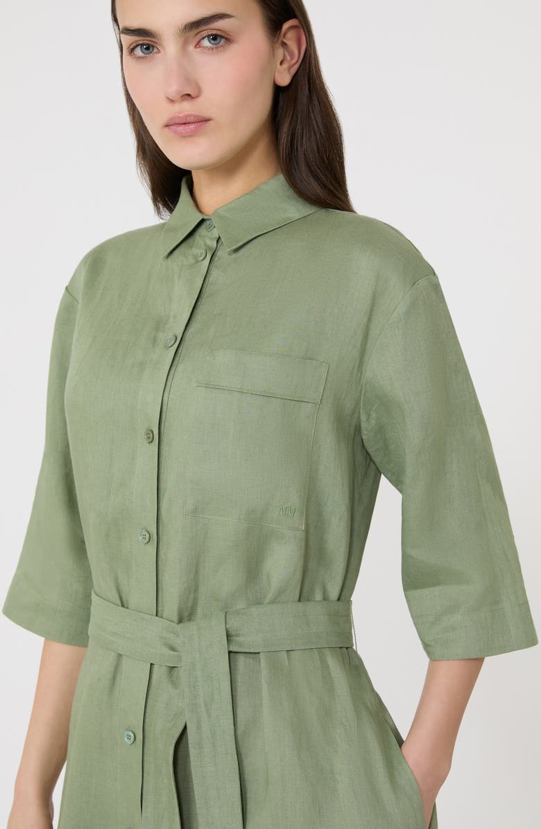 MM by Max Mara Tie Belt Linen Shirtdress, Alternate, color, Sage Green