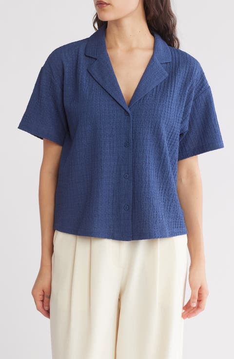 Short Sleeve Knit Button-Up Shirt