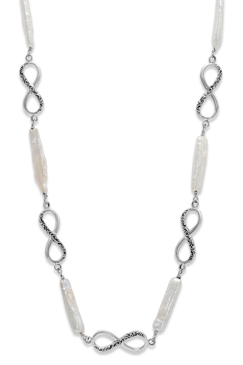 Infinity Biwa Pearl Necklace, Main, color, WHITE