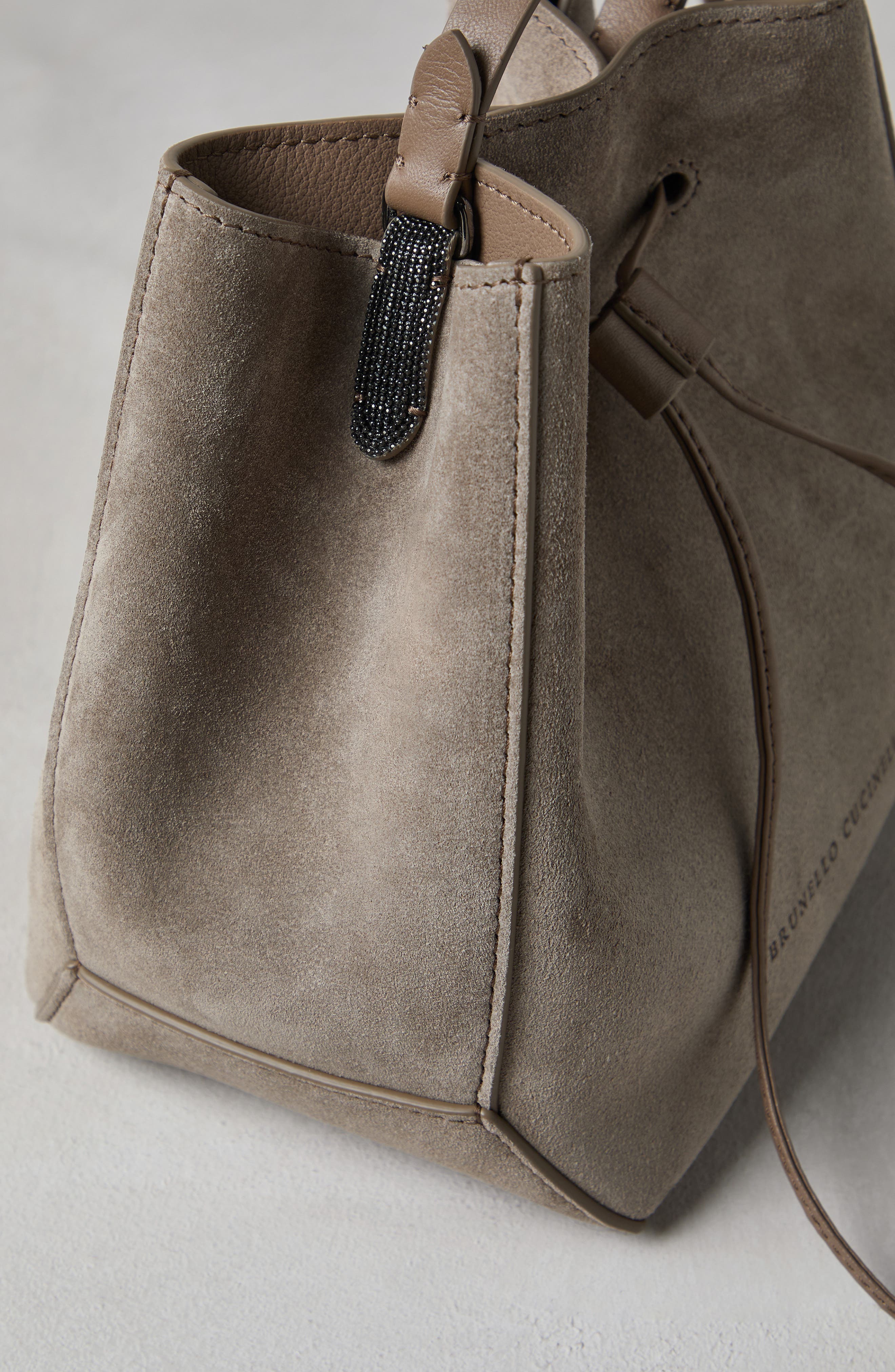 Brunello Cucinelli Suede bucket bag with monili, Alternate, color, 