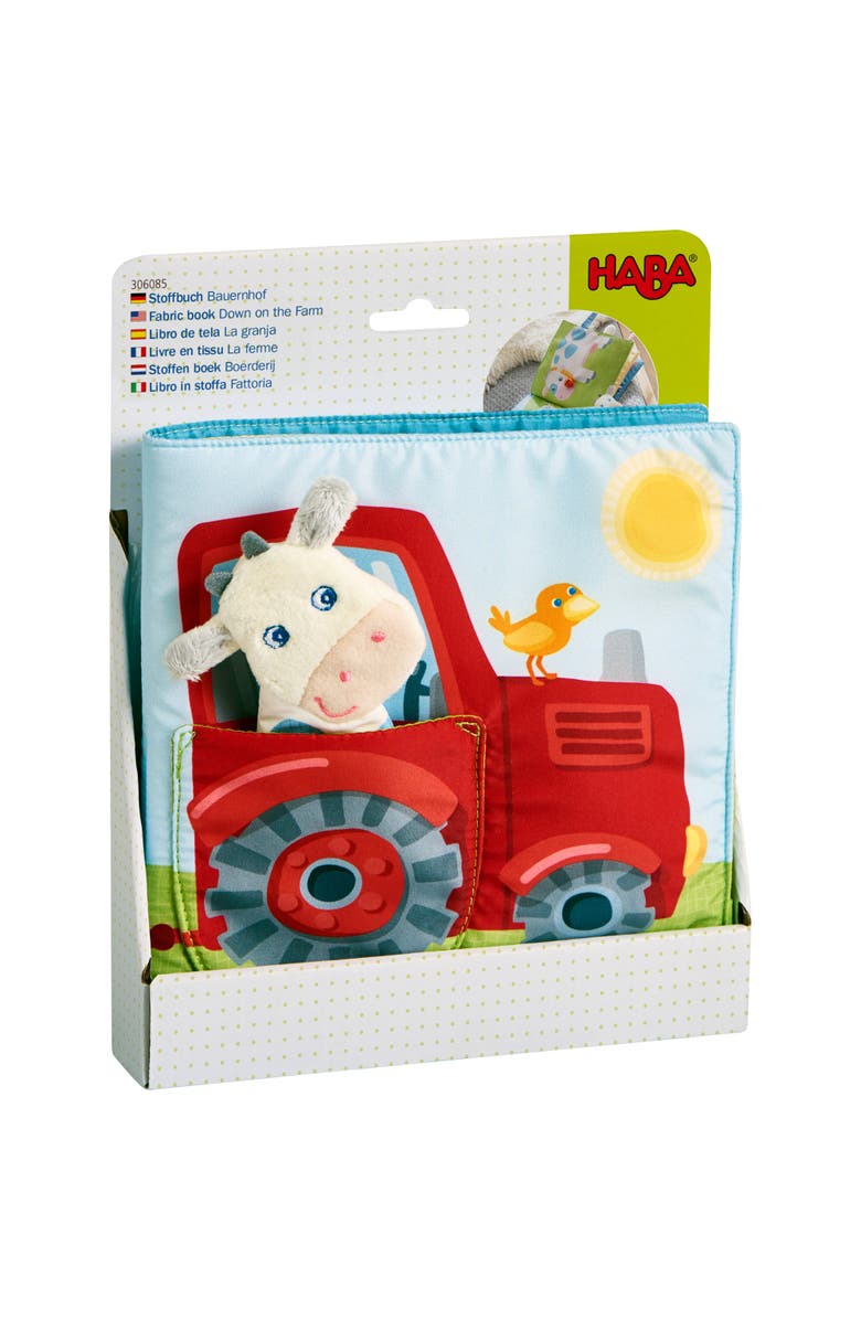 HABA Busy Book for Babies 6-12 months, Farm Fabric Book with Finger Puppet for Babies, Sensory Book for 6-12 Months, Alternate, color, Red Multi