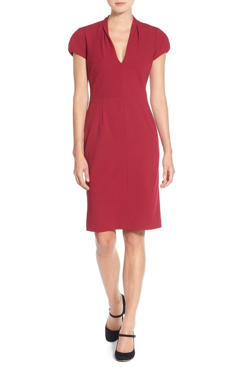 Puffed Sleeve Scuba Sheath Dress, Alternate, color, RUBY