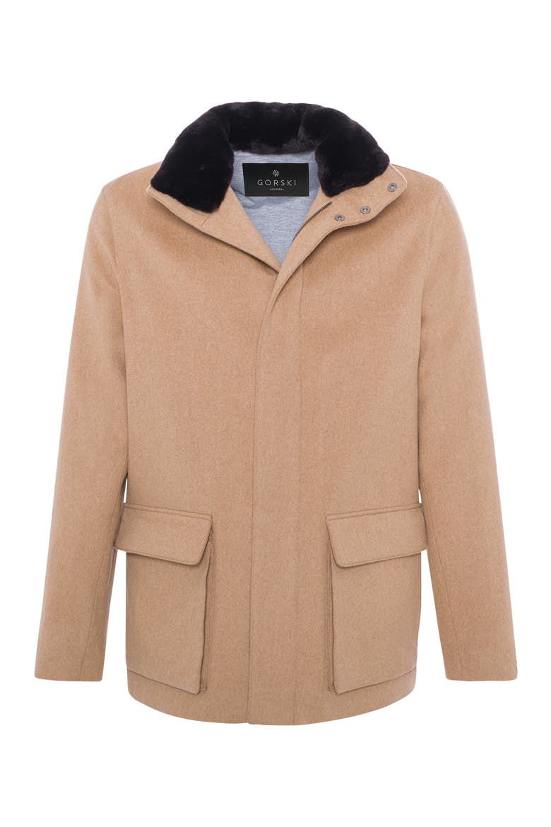 Men's Jacket Crafted from Loro Piana Wool with Detachable Genuine Shearling Collar, Alternate, color, CAMEL/BROWN