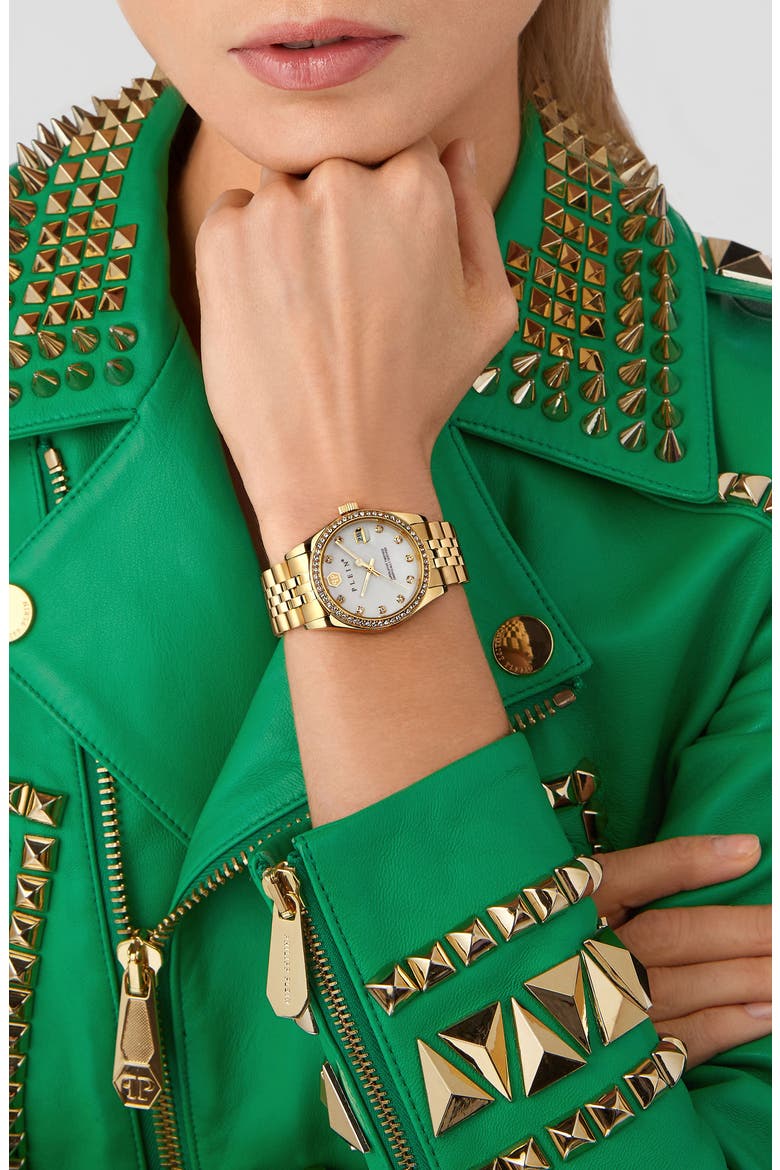 Date Superlative Bracelet Watch, 34mm, Alternate, color, IP YELLOW GOLD