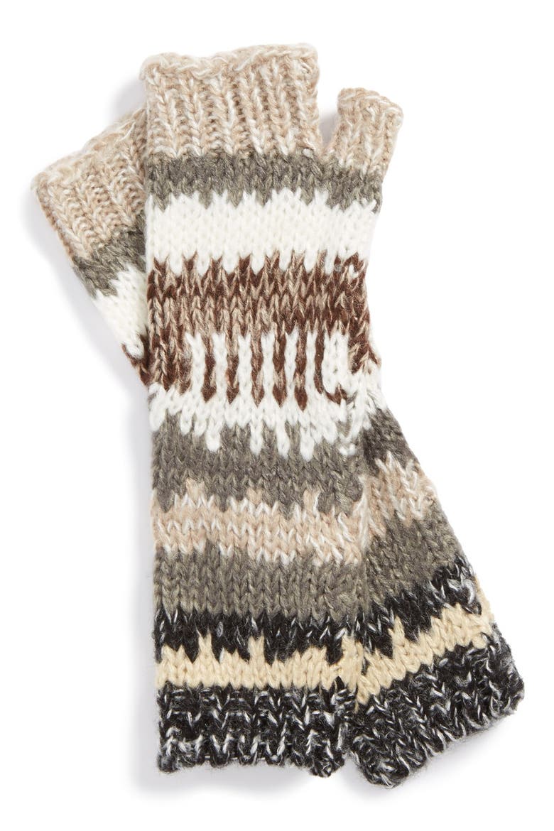 Stripe Fingerless Gloves, Main, color, TAN/ BEIGE