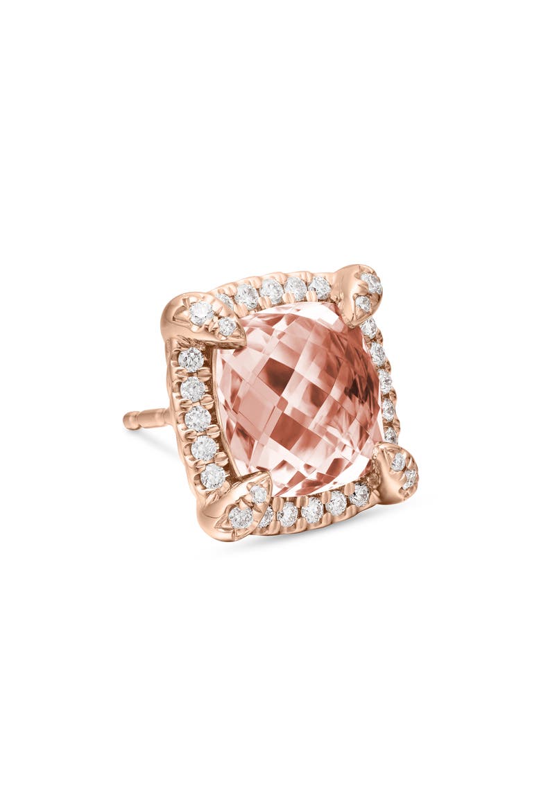 Châtelaine Pavé Bezel Stud Earrings with Morganite and Diamonds in 18K Rose Gold, Alternate, color, ROSE GOLD/ DIAMOND/ MORGANITE