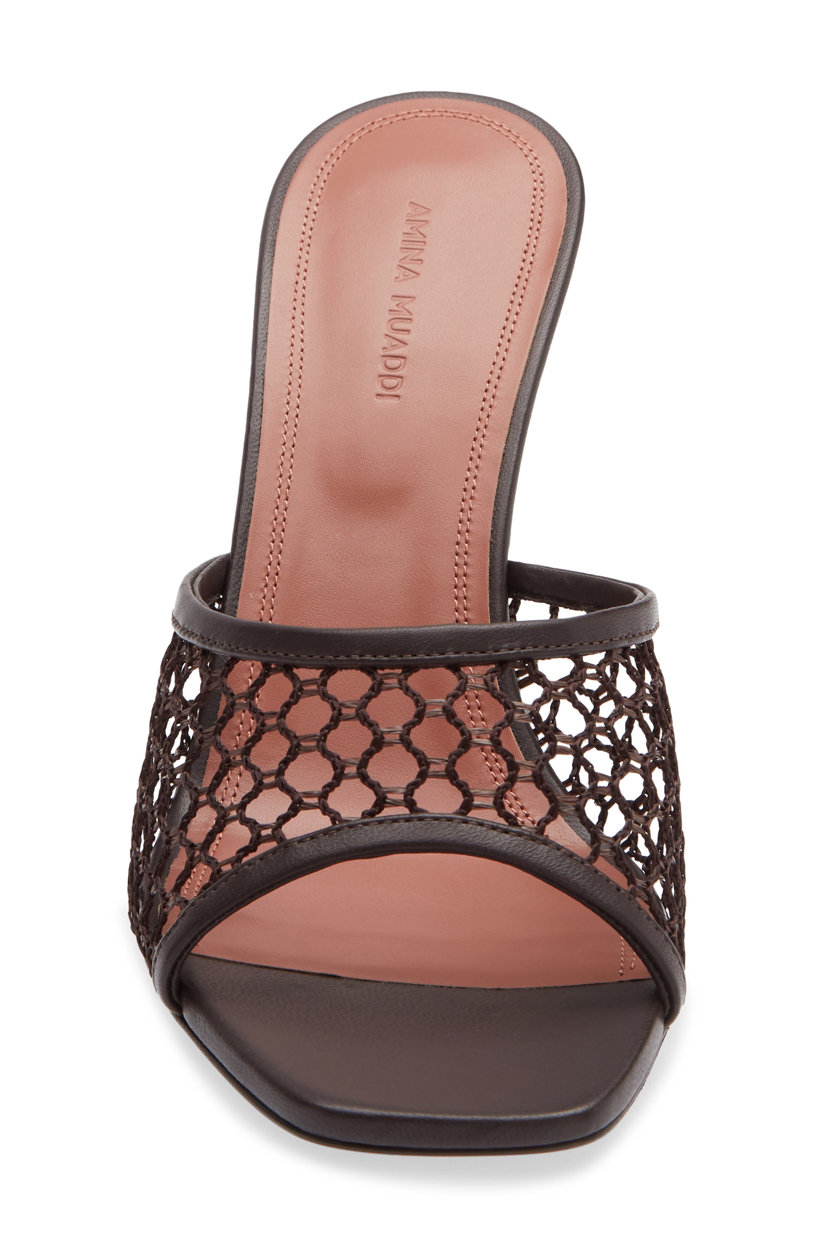Amina Muaddi Lupita Net Slide Sandal, Alternate, color, Mocha Net / Mocha Nappa