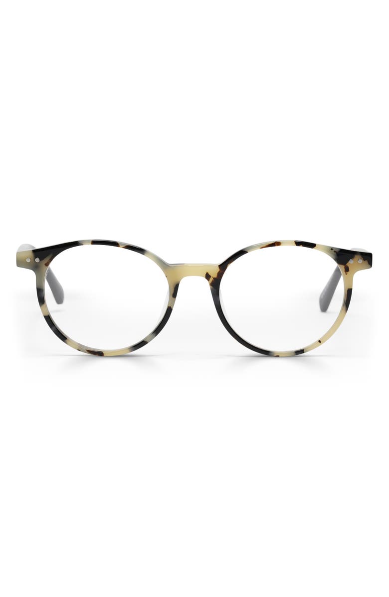 eyebobs Case Closed 49mm Round Reading Glasses, Alternate, color, Black White Tort / Clear