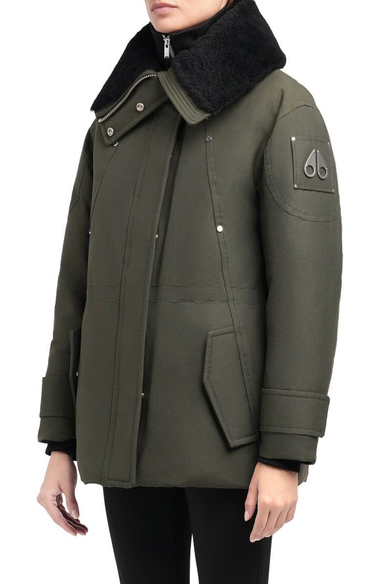 Moose Knuckles Aurora Water Repellent Genuine Shearling Lined 800 Fill Power Down Jacket, Alternate, color, Dark Olive W/ Black Shearling