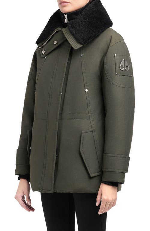 Moose Knuckles Aurora Water Repellent Genuine Shearling Lined 800 Fill Power Down Jacket In Green